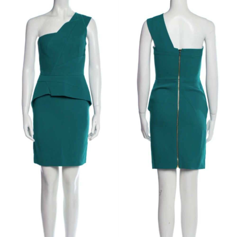 REVOLVE DRESS Roland Mouret One Shoulder Sheath Mini Dress Blue/Teal SZ SMALL